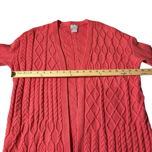 Chico’s Open Front Cable Knit Cardigan Sweater Size S Cashmere Wool Blend Cozy - Picture 13 of 16
